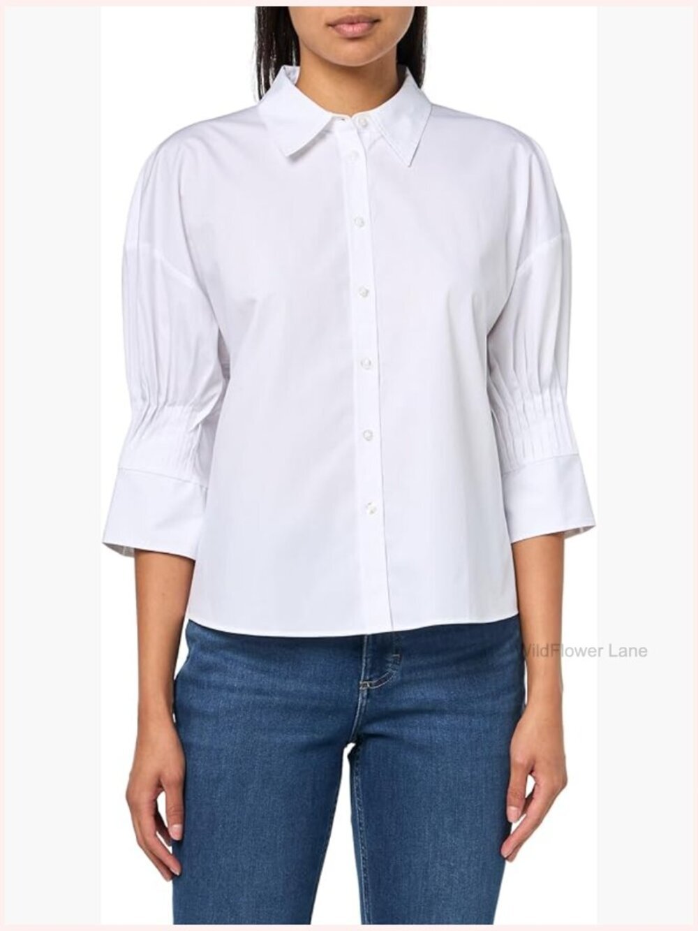 Women's Puff Sleeve Button Down Shirt Cotton Regular Fit Collared Neck Solid